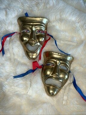 Vintage 80s solid brass theatre masks set of 2